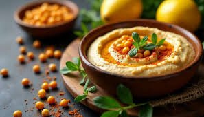Le houmous est une préparation culinaire du Proche-Orient, principalement consommée dans des pays tels que la Turquie, le Liban, la Syrie ou Israël. Il s’agit d’un mélange sain de pois chiches réduits en purée, d’huile d’olive, d’ail, de paprika, de graines de sésame et d’olives. On peut le consommer tel quel avec du pain ou bien l’intégrer à des recettes diverses et variées.